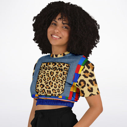 Picasso Primary Geometric Leopard Eco-Poly Short Sleeve Cropped Pullover