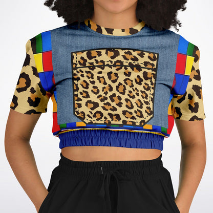 Picasso Primary Geometric Leopard Eco-Poly Short Sleeve Cropped Pullover