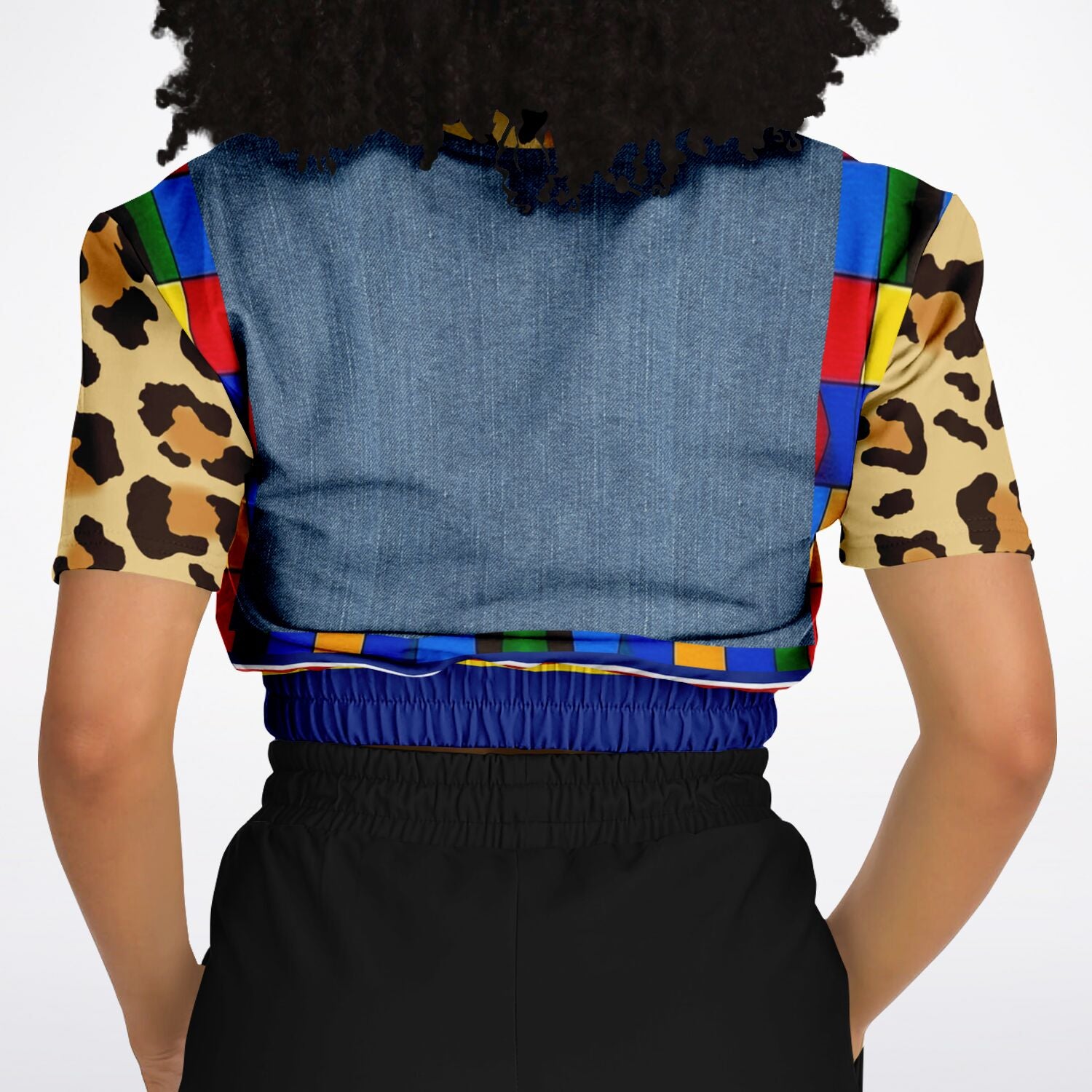 Picasso Primary Geometric Leopard Eco-Poly Short Sleeve Cropped Pullover