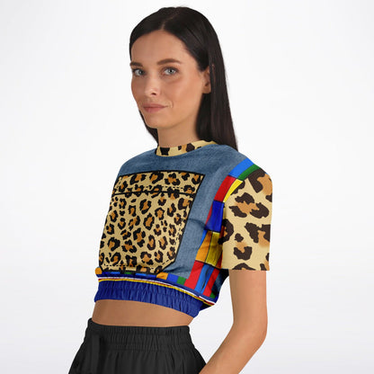 Picasso Primary Geometric Leopard Eco-Poly Short Sleeve Cropped Pullover