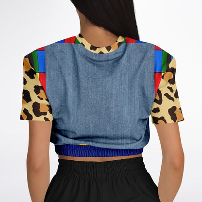 Picasso Primary Geometric Leopard Eco-Poly Short Sleeve Cropped Pullover