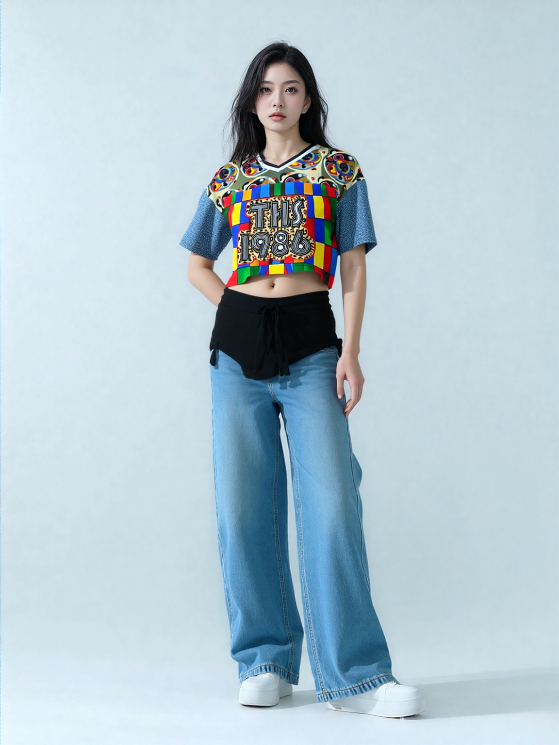 Picasso Primary Geometric THS 1986 Eco-Poly V-Neck Crop Jersey