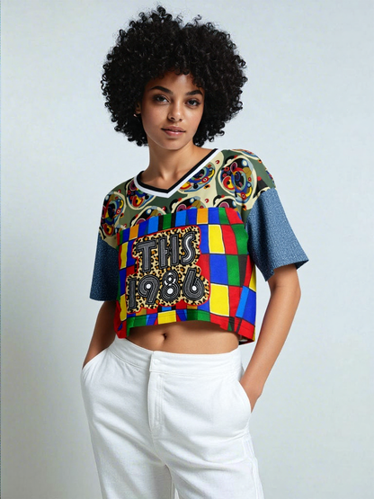 Picasso Primary Geometric THS 1986 Eco-Poly V-Neck Crop Jersey