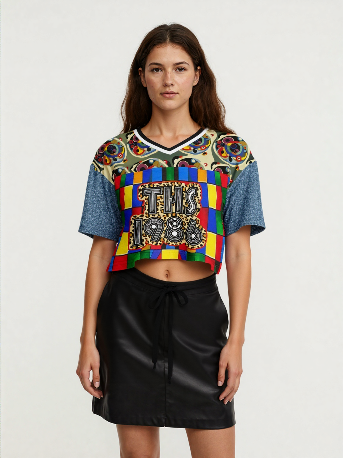 Picasso Primary Geometric THS 1986 Eco-Poly V-Neck Crop Jersey
