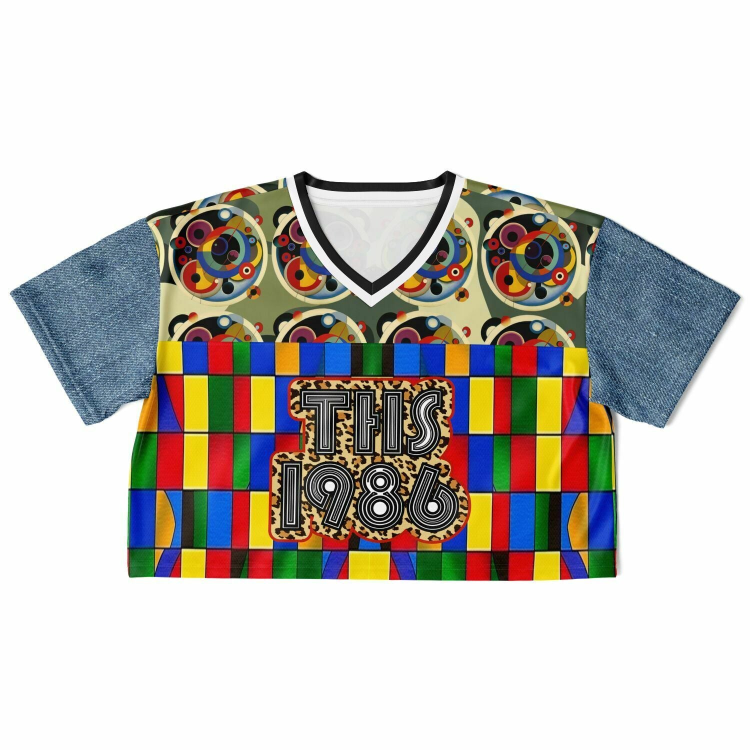 Picasso Primary Geometric THS 1986 Eco-Poly V-Neck Crop Jersey