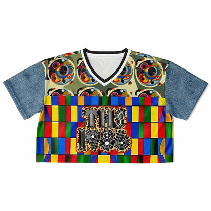 Picasso Primary Geometric THS 1986 Eco-Poly V-Neck Crop Jersey