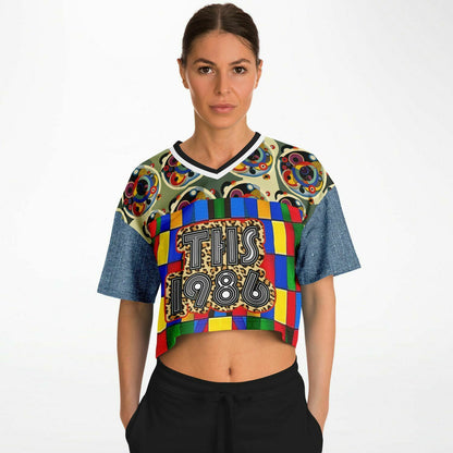 Picasso Primary Geometric THS 1986 Eco-Poly V-Neck Crop Jersey
