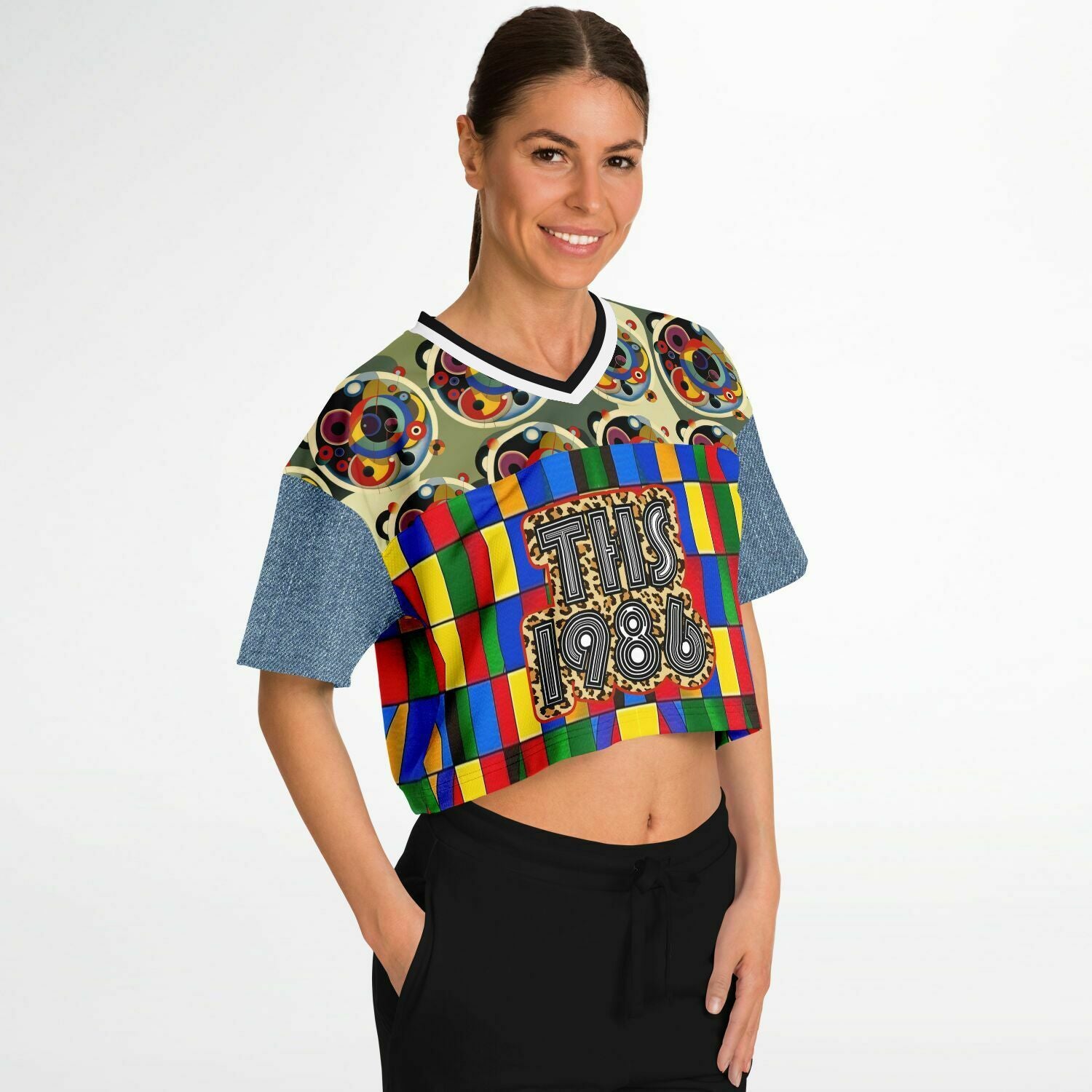 Picasso Primary Geometric THS 1986 Eco-Poly V-Neck Crop Jersey