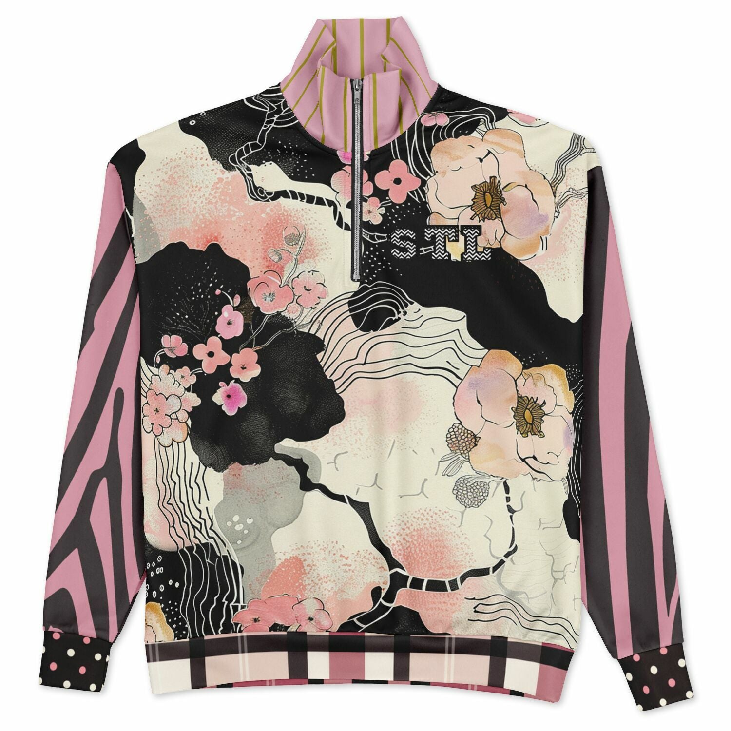 Pink Blossoms in the Garden Heavyweight Oversized Quarter Zip Sweatshirt