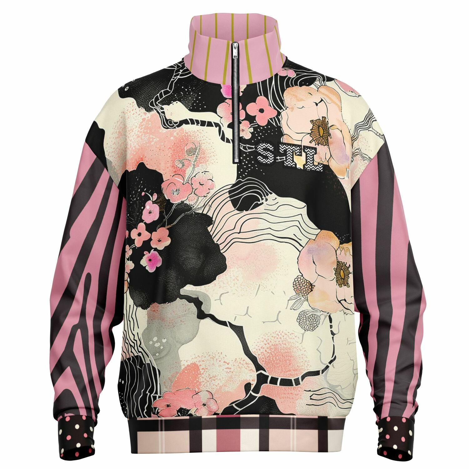 Pink Blossoms in the Garden Heavyweight Oversized Quarter Zip Sweatshirt