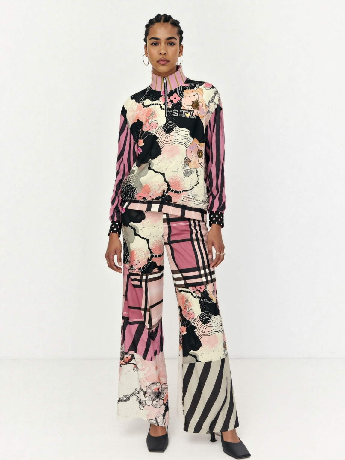 Pink Blossoms in the Garden Heavyweight Oversized Quarter Zip Sweatshirt