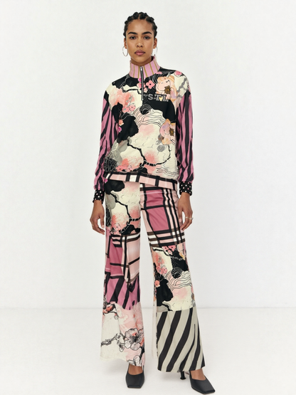 Pink Blossoms in the Garden Heavyweight Oversized Quarter Zip Sweatshirt