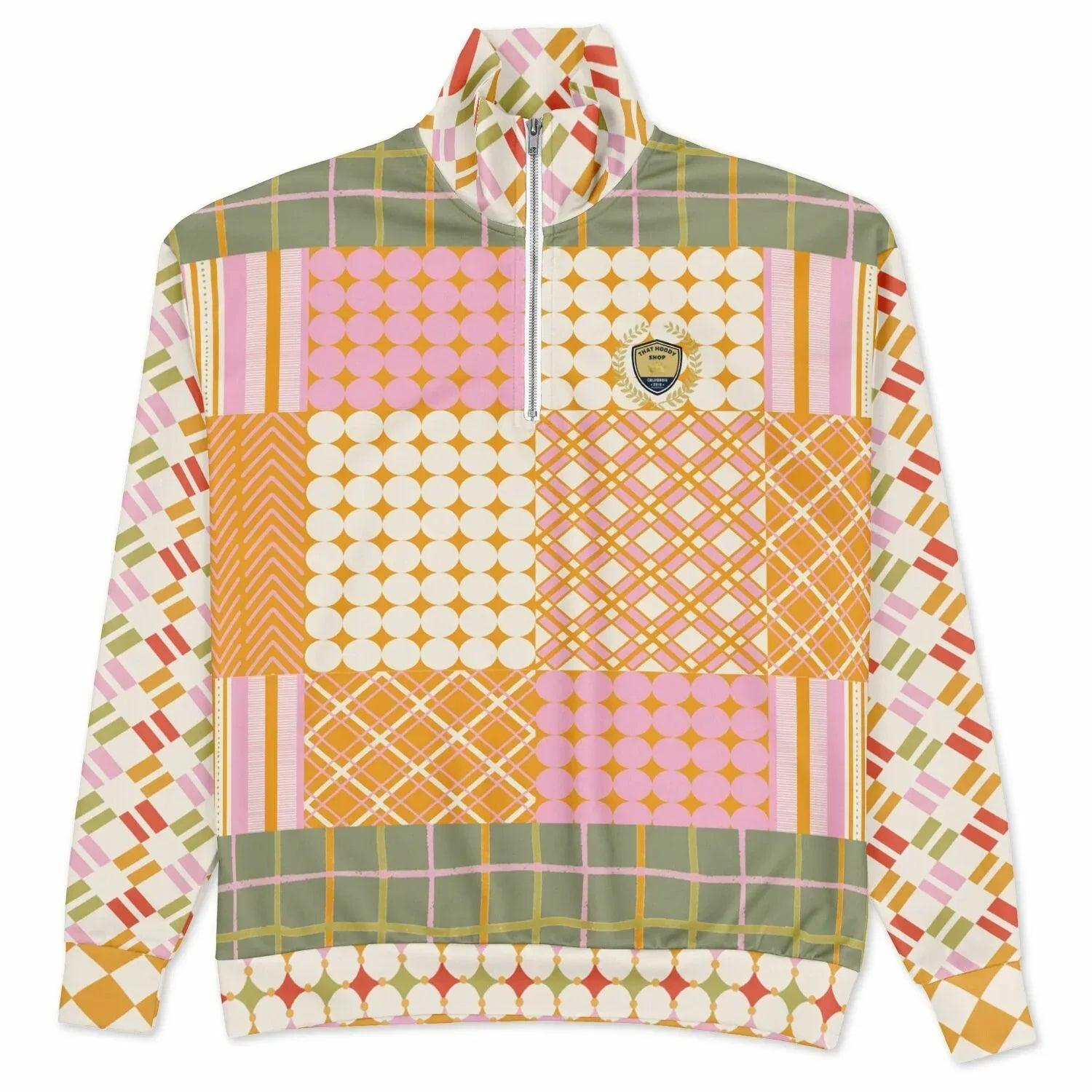 Pink Blush Over Me Patchwork Heavyweight Oversized Quarter Zip Sweatshirt
