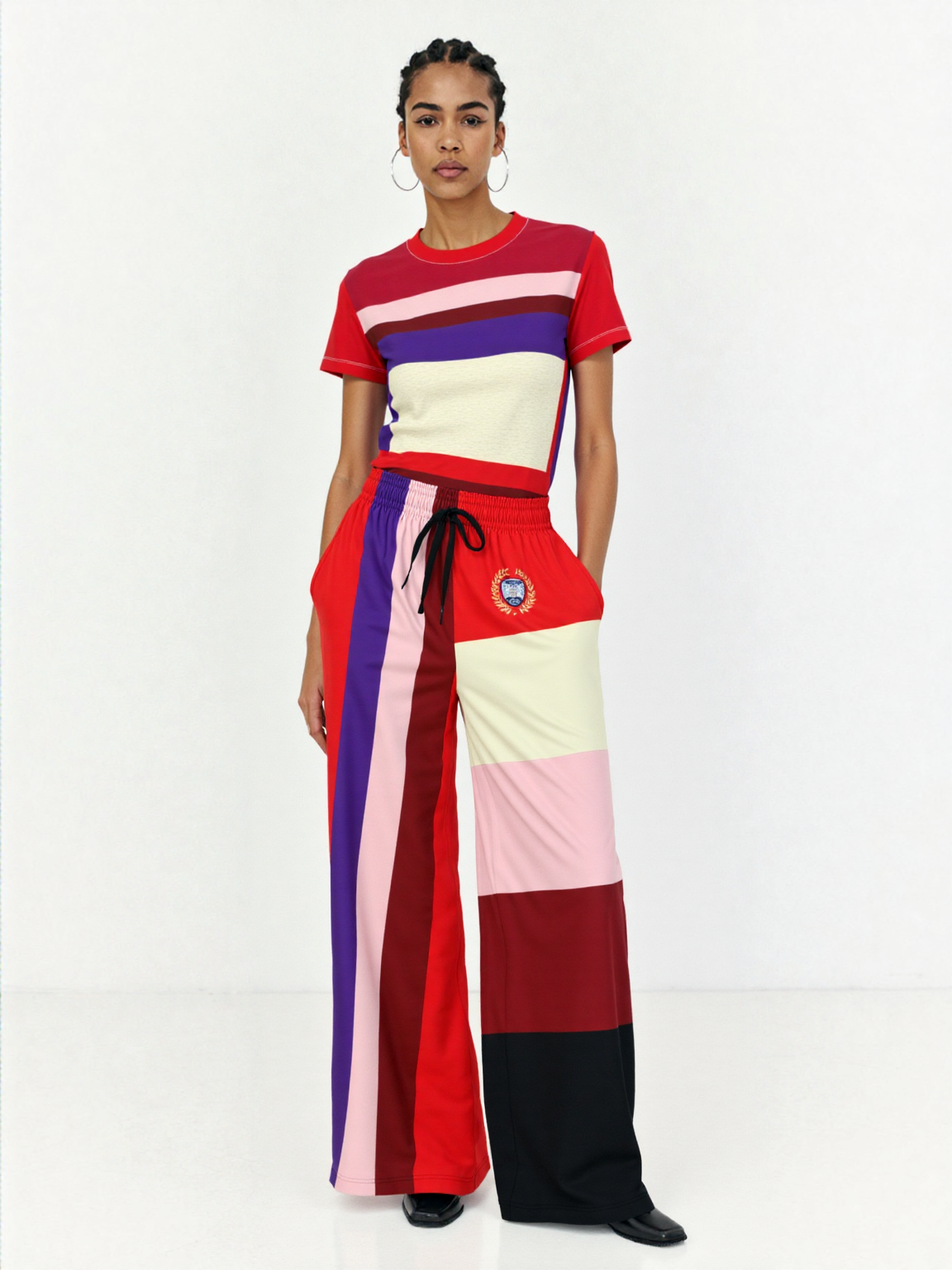 Pink Candy Holiday Stripe Eco-Poly Wide Leg Pants