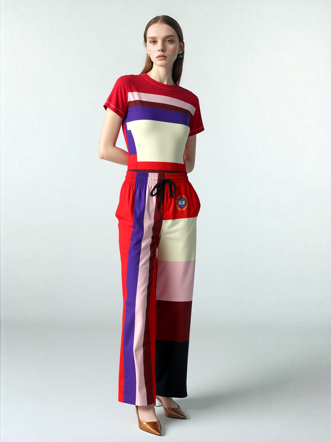 Pink Candy Holiday Stripe Eco-Poly Wide Leg Pants