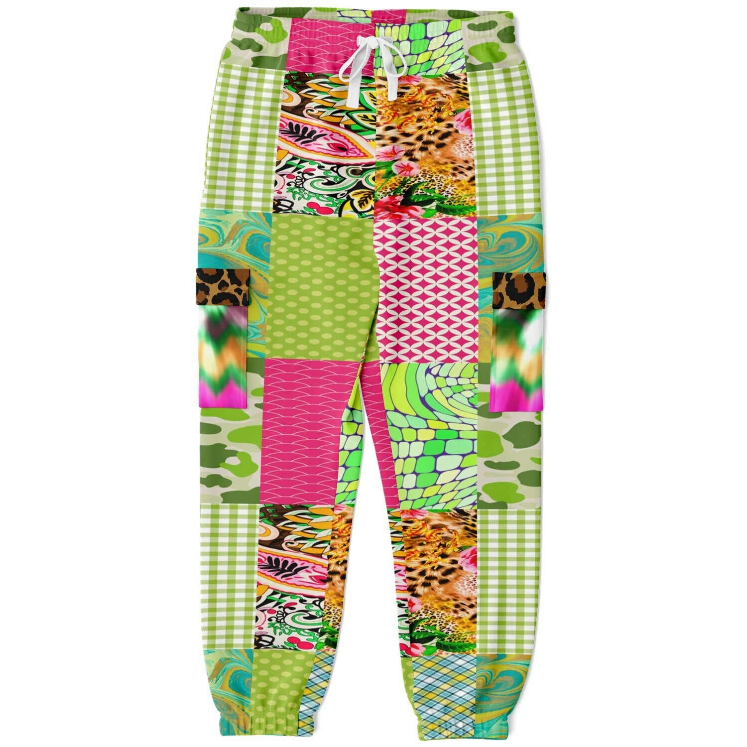 Pink Cerise Plaid Paisley Eco-Poly Cargo Joggers