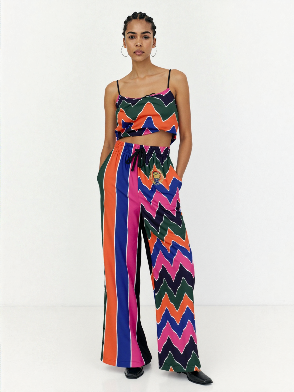 Pink Cerise Rugby Stripe Eco-Poly Wide Leg Pants