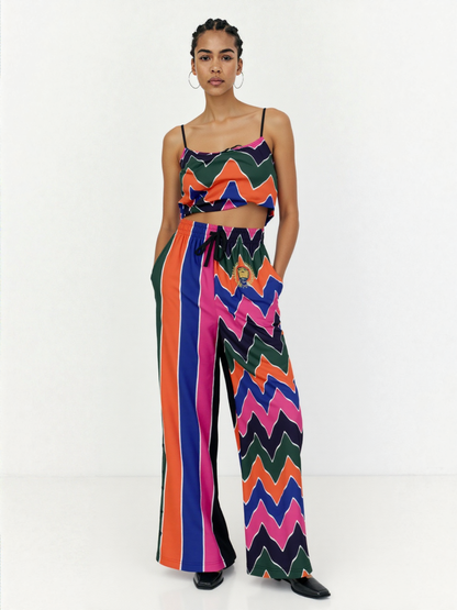 Pink Cerise Rugby Stripe Eco-Poly Wide Leg Pants