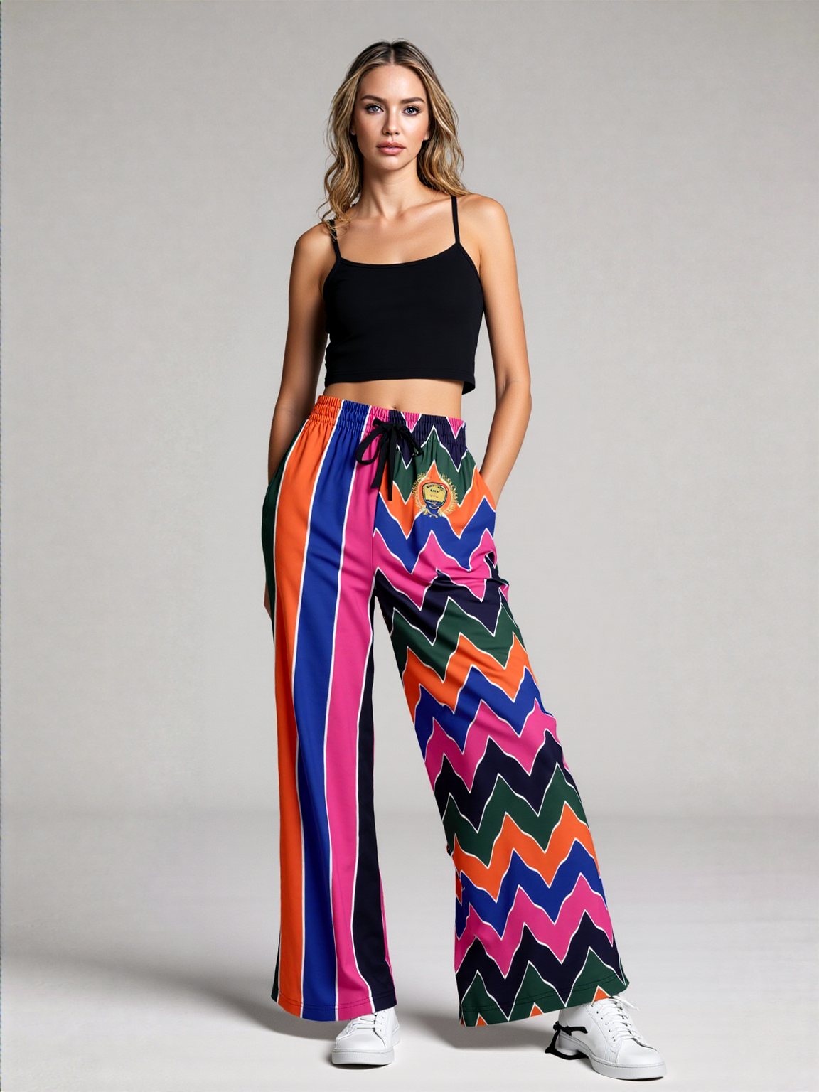Pink Cerise Rugby Stripe Eco-Poly Wide Leg Pants