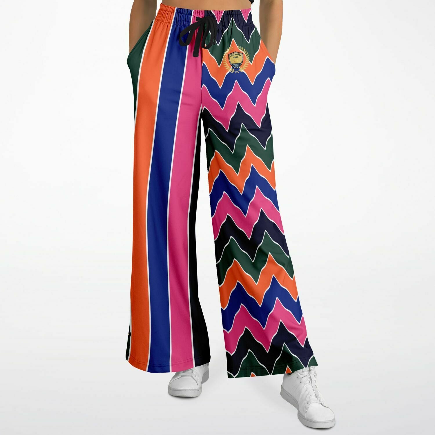 Pink Cerise Rugby Stripe Eco-Poly Wide Leg Pants