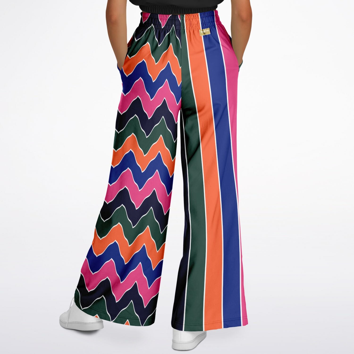 Pink Cerise Rugby Stripe Eco-Poly Wide Leg Pants