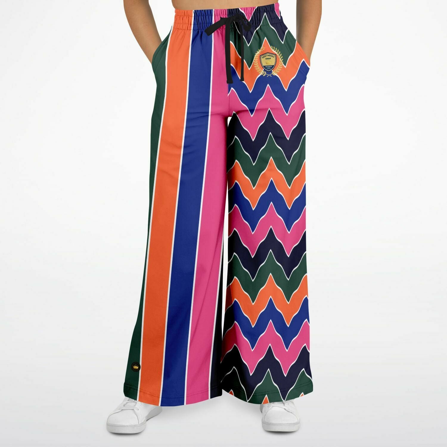 Pink Cerise Rugby Stripe Eco-Poly Wide Leg Pants