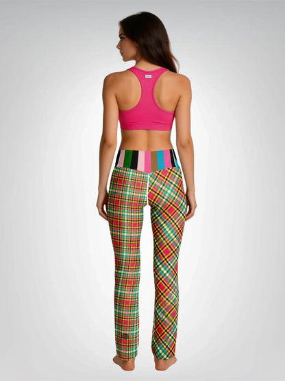 Pink Criss Cross Plaid Flare Leggings