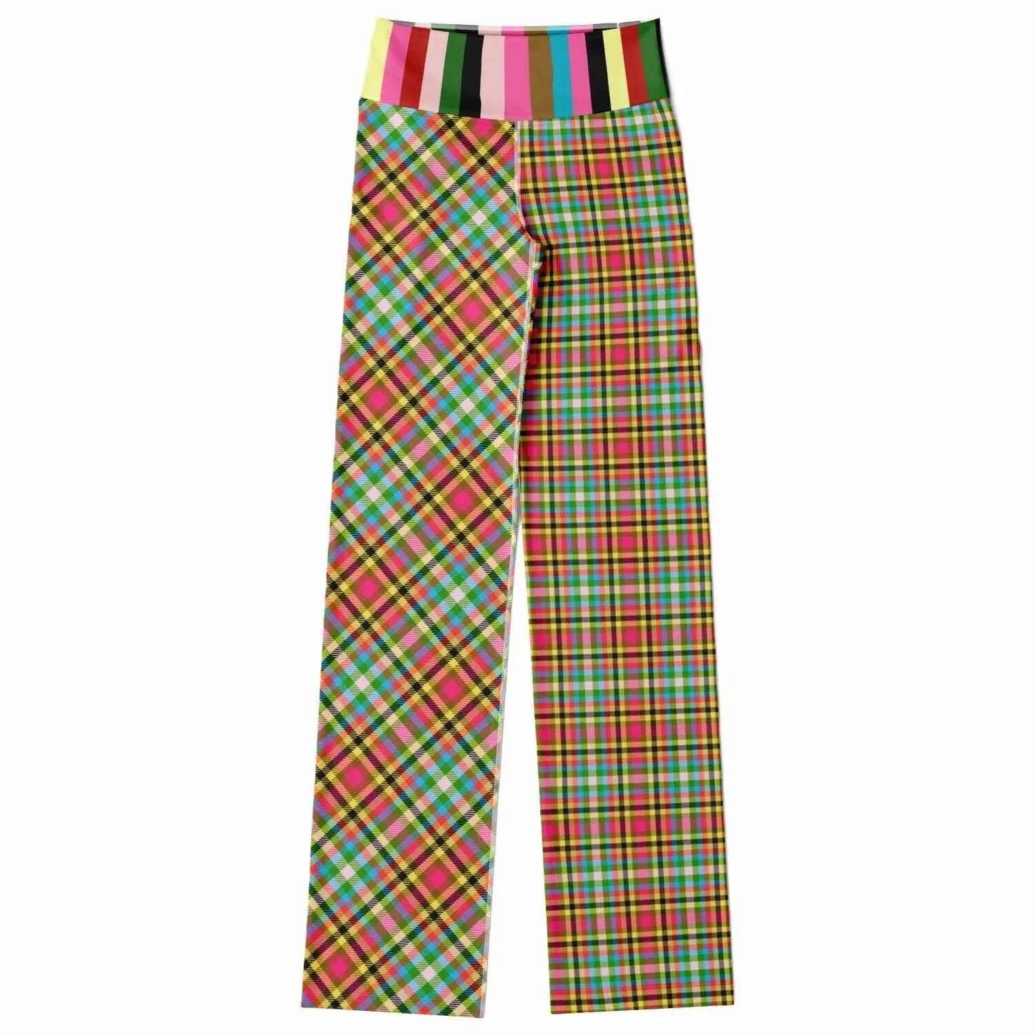 Pink Criss Cross Plaid Flare Leggings