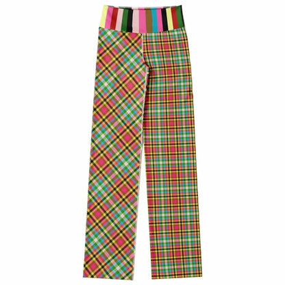 Pink Criss Cross Plaid Flare Leggings