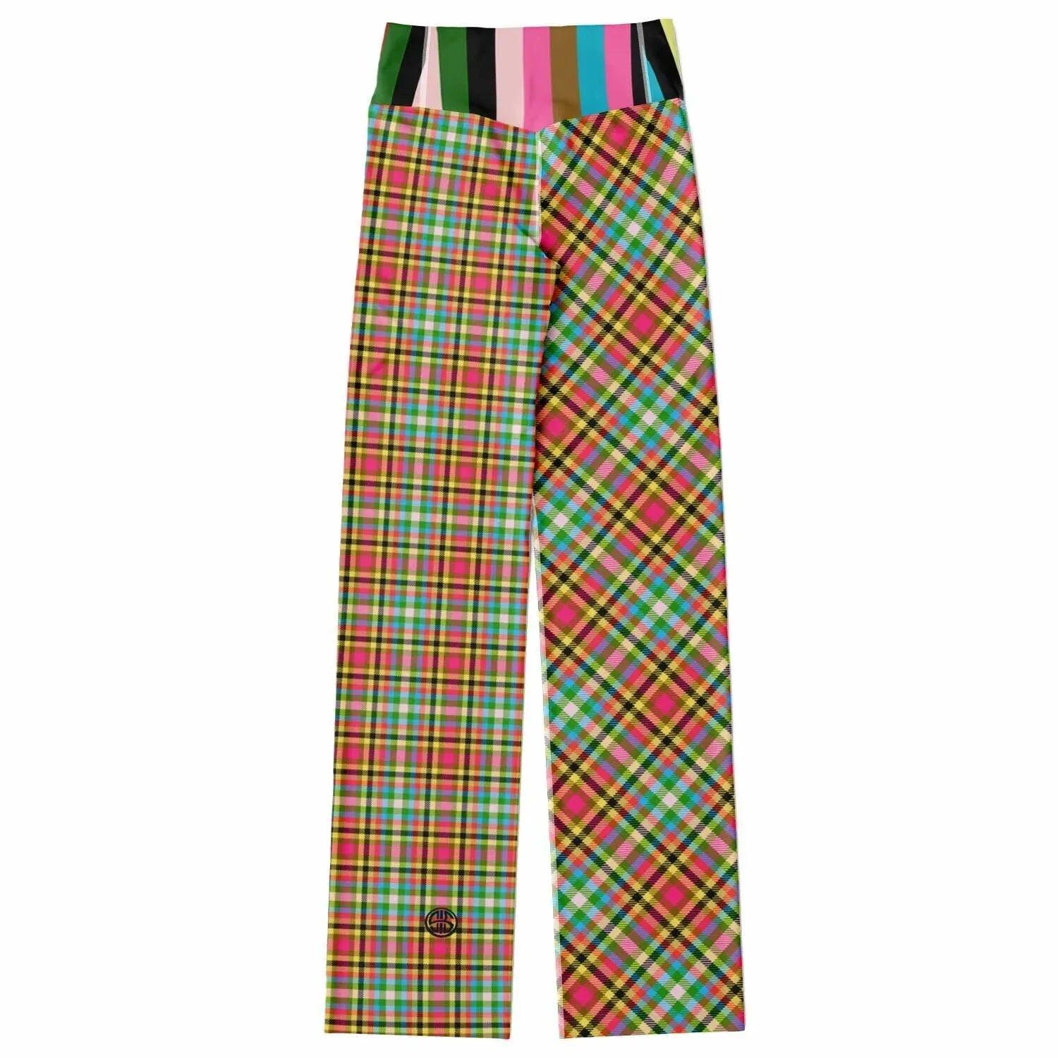 Pink Criss Cross Plaid Flare Leggings