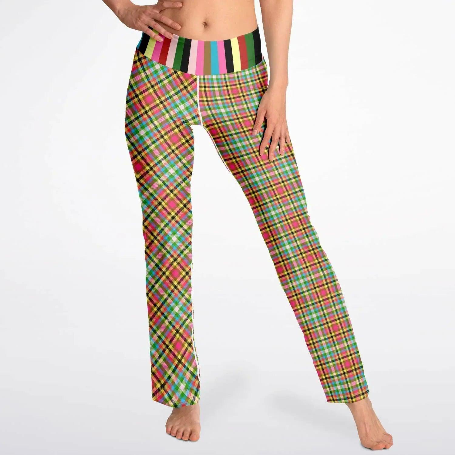 Pink Criss Cross Plaid Flare Leggings
