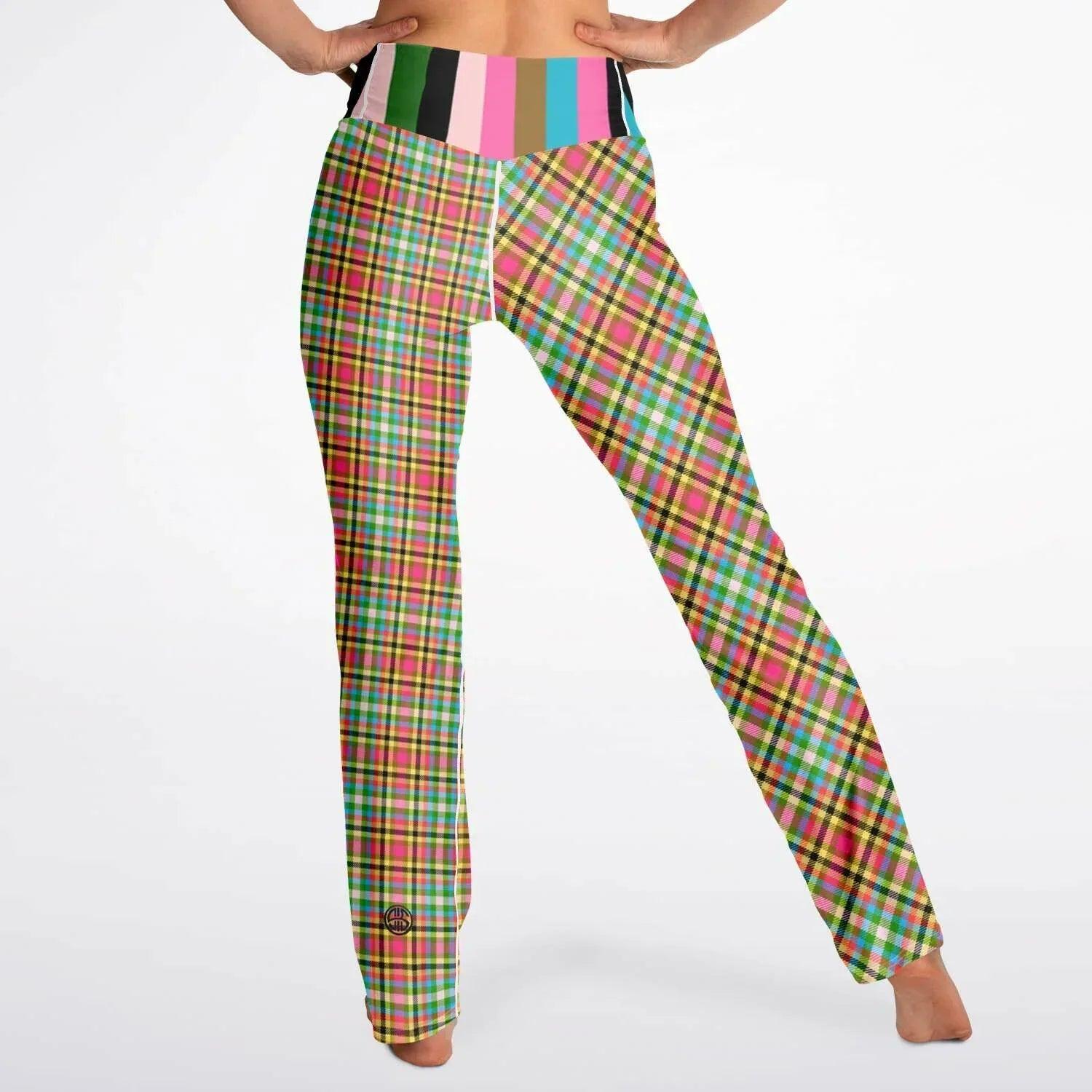 Pink Criss Cross Plaid Flare Leggings