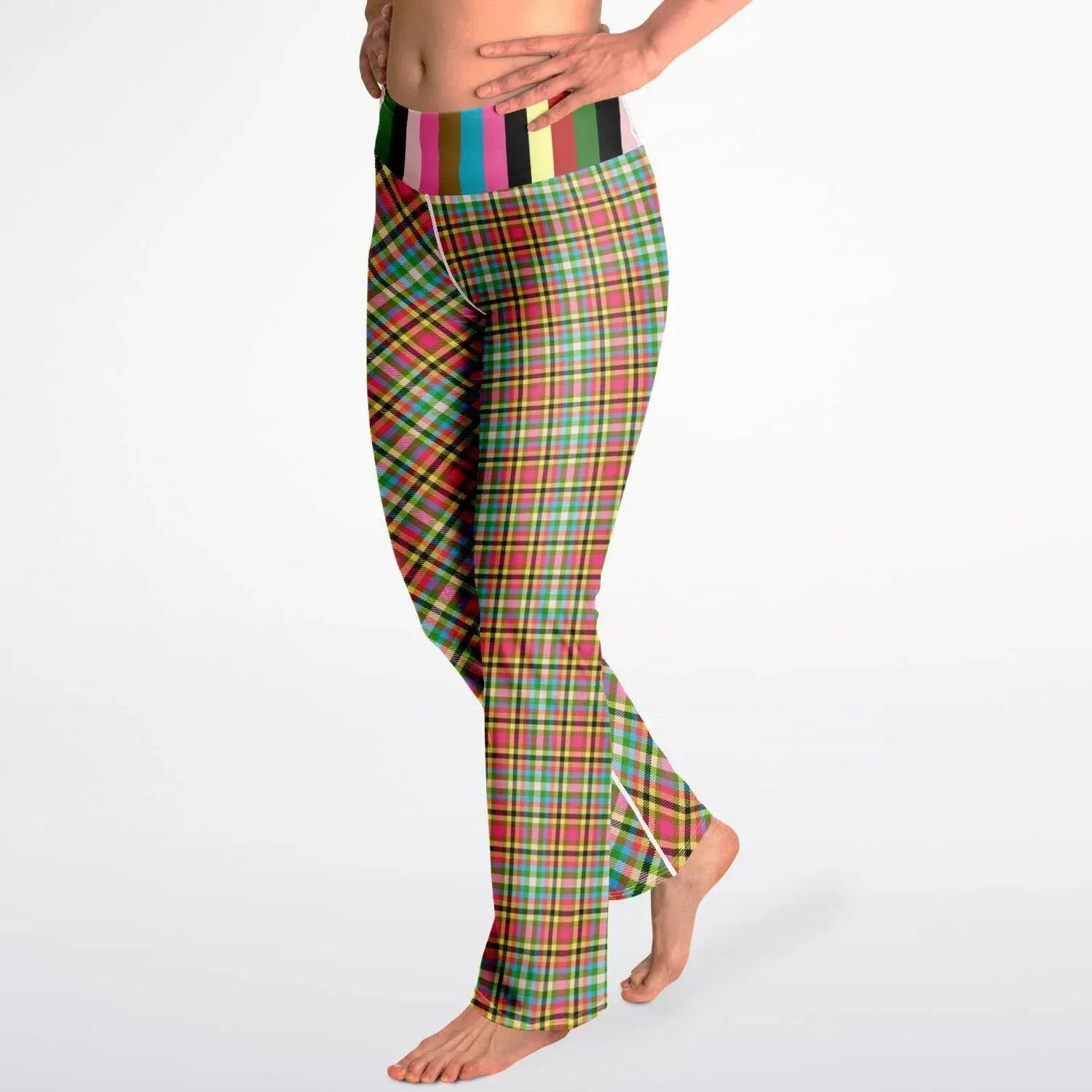 Pink Criss Cross Plaid Flare Leggings