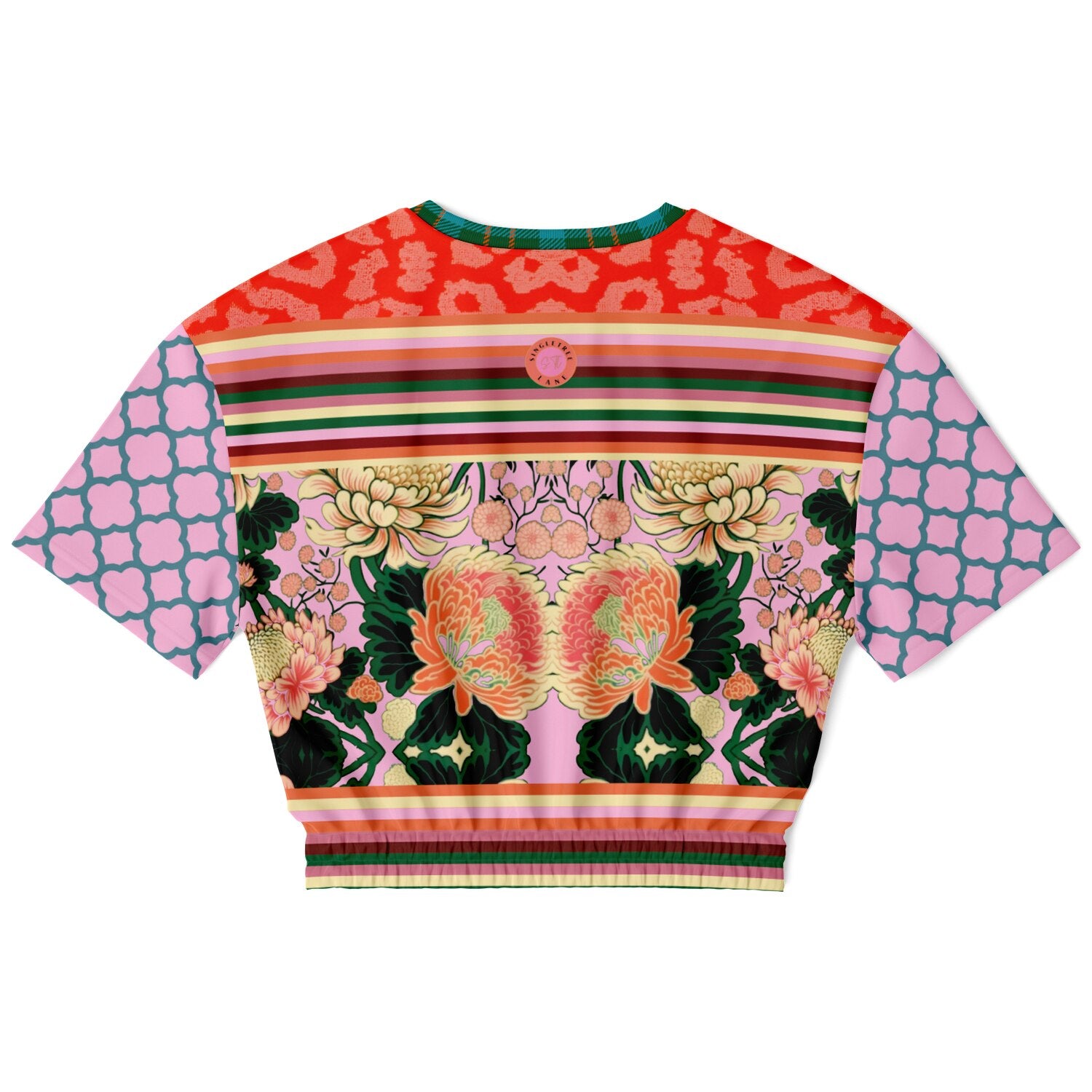 Pink Zen Blossom Chrysanthemum Asian Floral Eco-Poly Short Sleeve Cropped Pullover