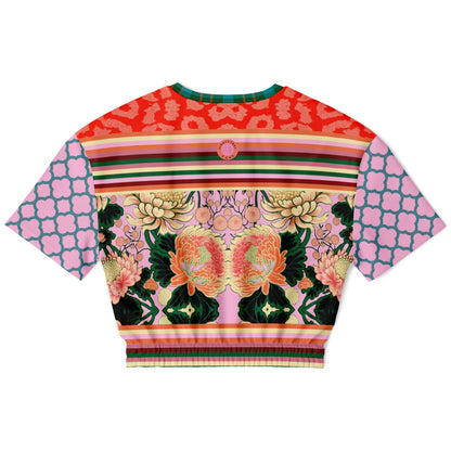 Pink Zen Blossom Chrysanthemum Asian Floral Eco-Poly Short Sleeve Cropped Pullover