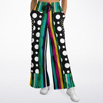 Pink in the Black Patchwork Stripe Eco-Poly Wide Leg Pants