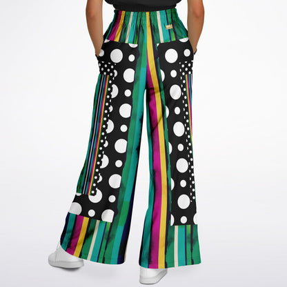 Pink in the Black Patchwork Stripe Eco-Poly Wide Leg Pants