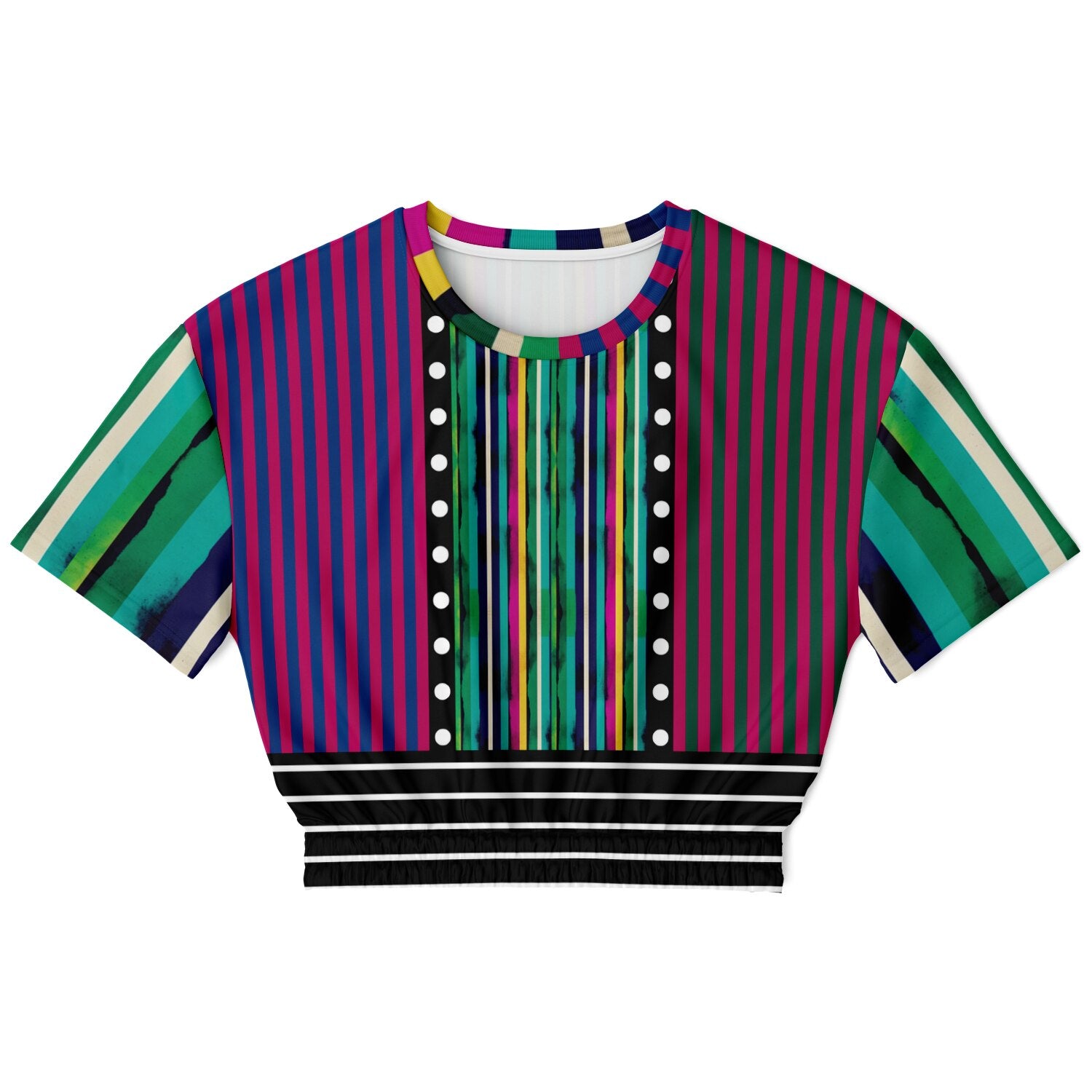 Pink in the Black Stripe Eco-Poly Short Sleeve Cropped Pullover