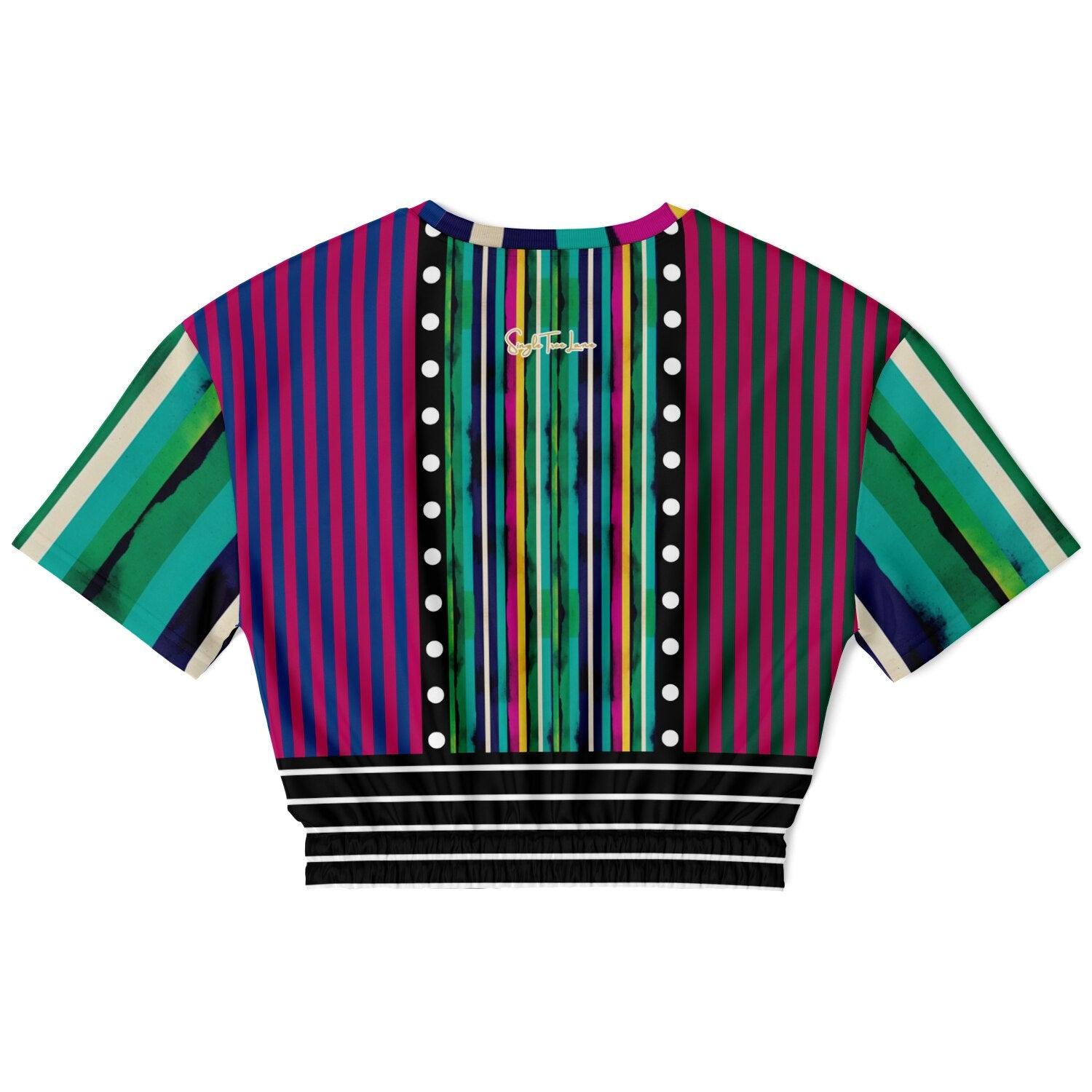 Pink in the Black Stripe Eco-Poly Short Sleeve Cropped Pullover