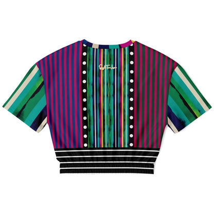 Pink in the Black Stripe Eco-Poly Short Sleeve Cropped Pullover