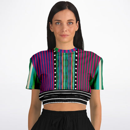 Pink in the Black Stripe Eco-Poly Short Sleeve Cropped Pullover