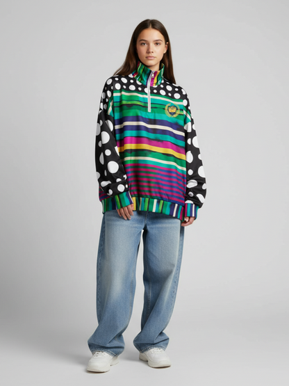 Black in the Pink Stripe Heavyweight Oversized Quarter Zip Sweatshirt