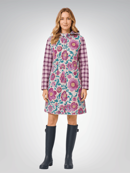 Pink Maharani Floral and Plaid Womens Hooded Rain Jacket