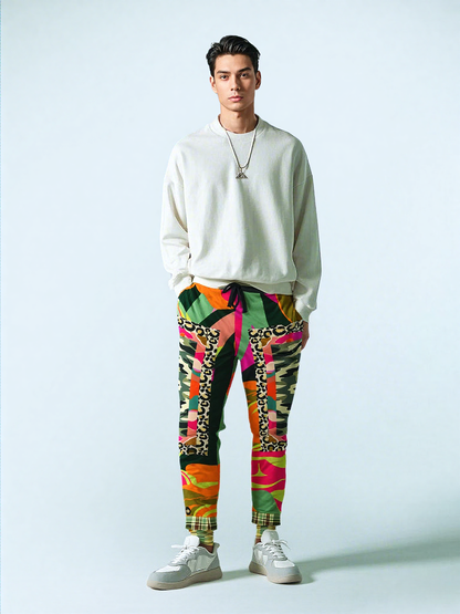 Pink Mardi Gras Floral Camo Plaid Eco-Poly Unisex Joggers