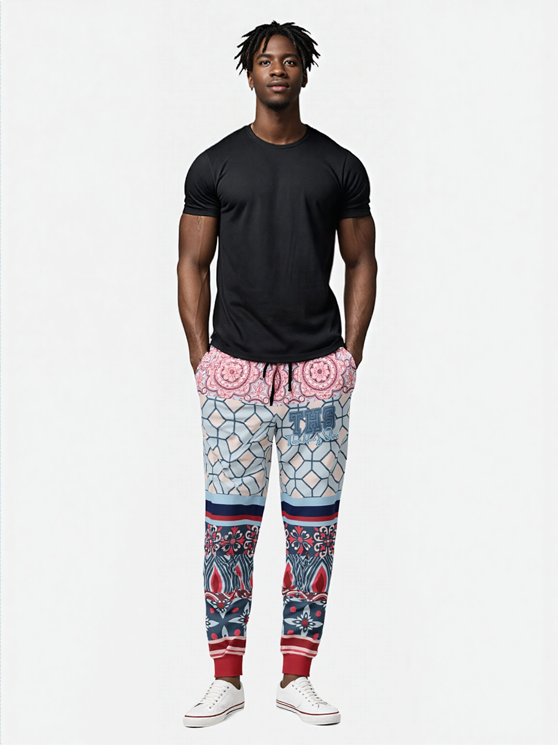 Pink Montauk Geo Patchwork Eco-Poly Unisex Joggers