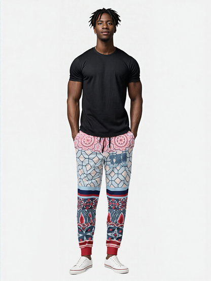 Pink Montauk Geo Patchwork Eco-Poly Unisex Joggers