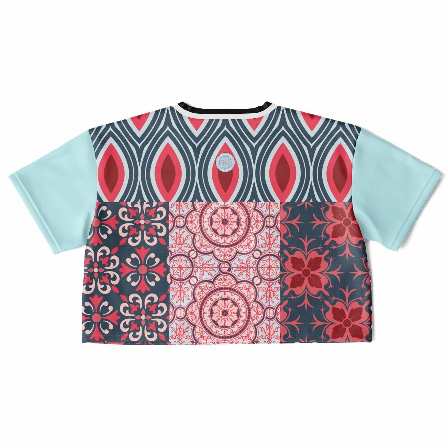 Pink Montauk Geo Patchwork Eco-Poly V-Neck Crop Jersey
