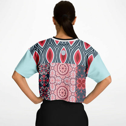 Pink Montauk Geo Patchwork Eco-Poly V-Neck Crop Jersey