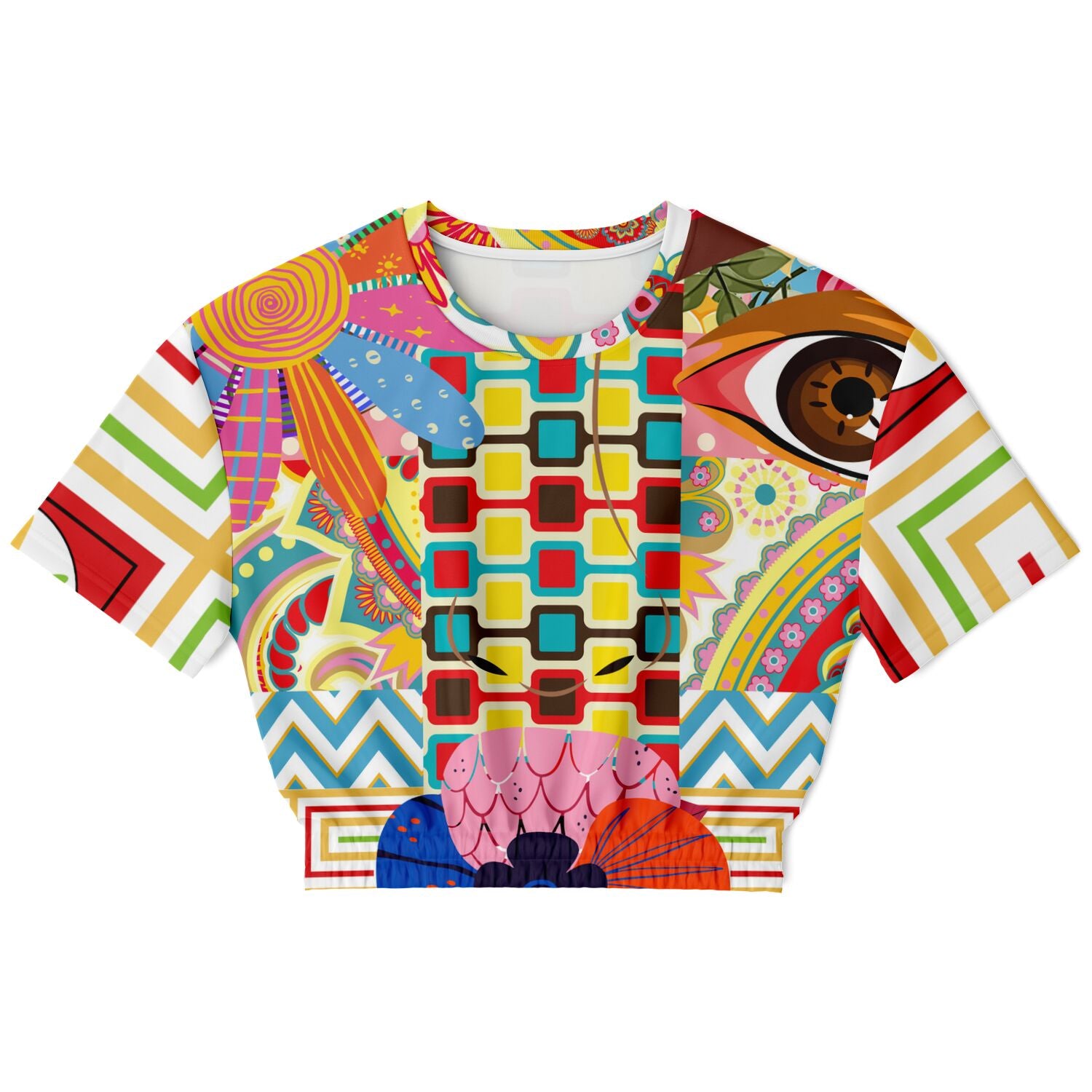 Pink Paisley Park Visage Eco-Poly Short Sleeve Cropped Pullover