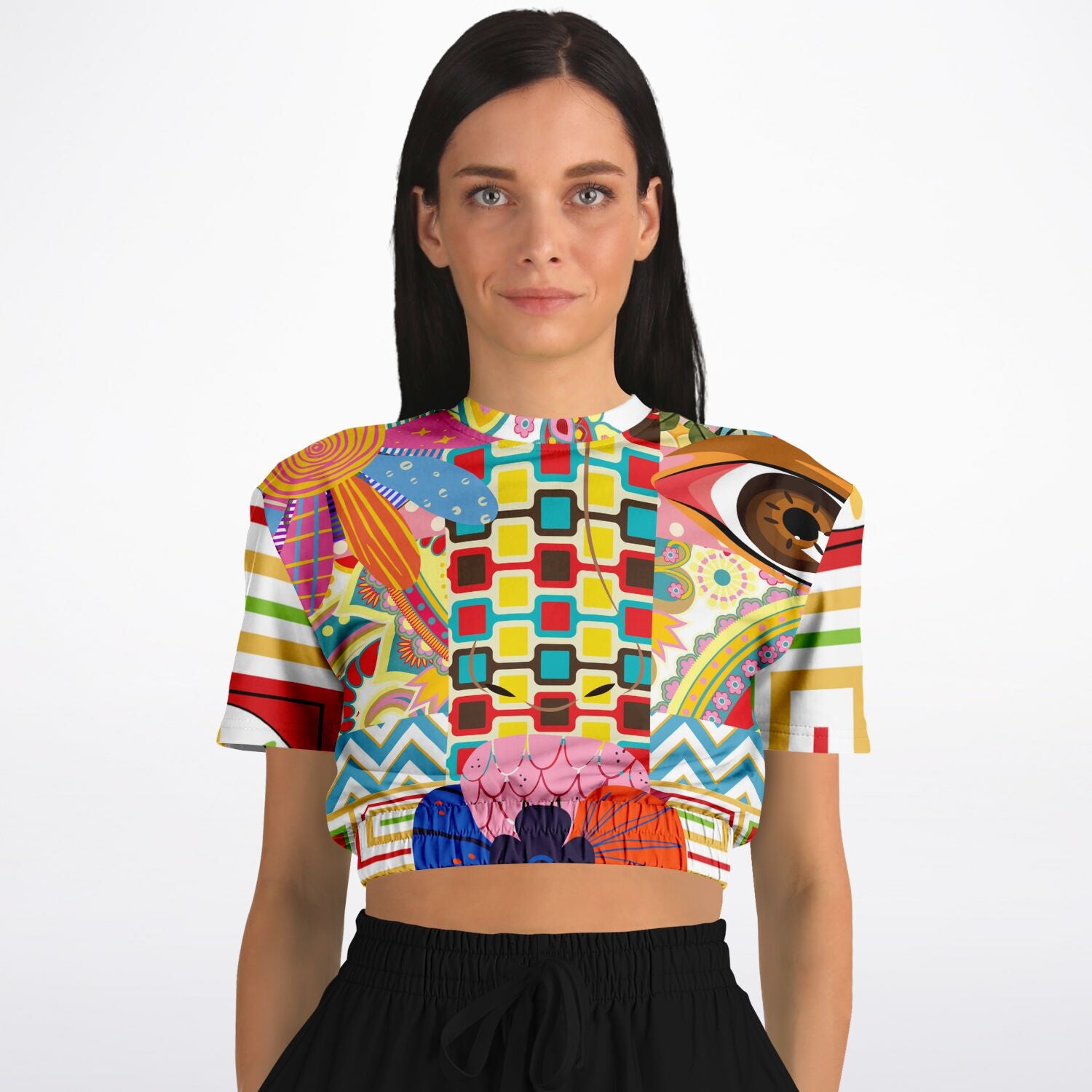 Pink Paisley Park Visage Eco-Poly Short Sleeve Cropped Pullover